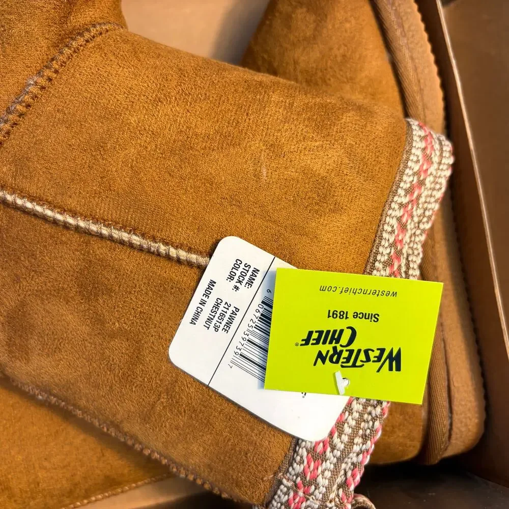 Western Chief Pawnee Mid Calf Boots 8 NWT Tan Ankle Booties Vegan Suede Faux Fur